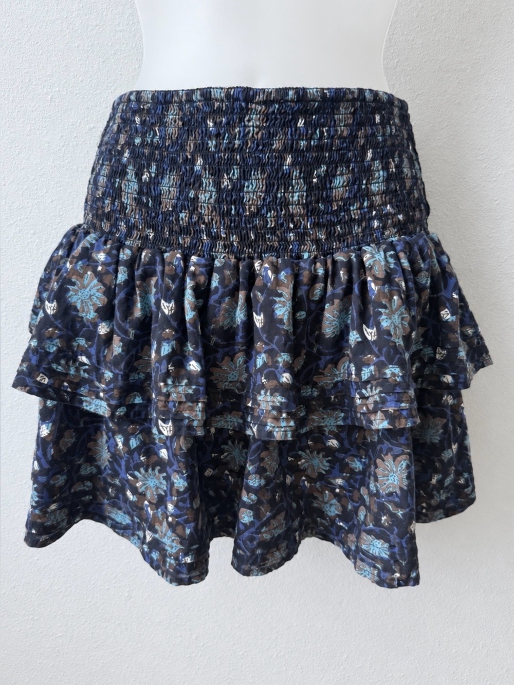Cleobella Floral Tiered Mini Skirt Size M Smocked Cotton Boho